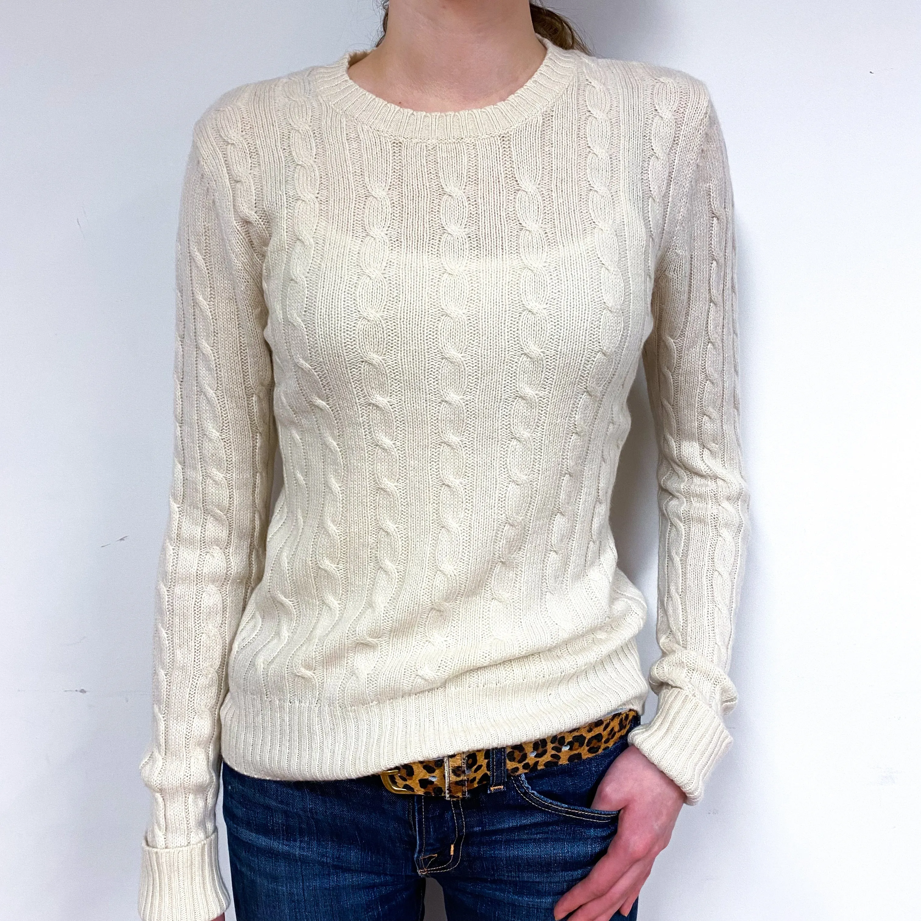 Cream Cable Cashmere Crew Neck Jumper Extra Small