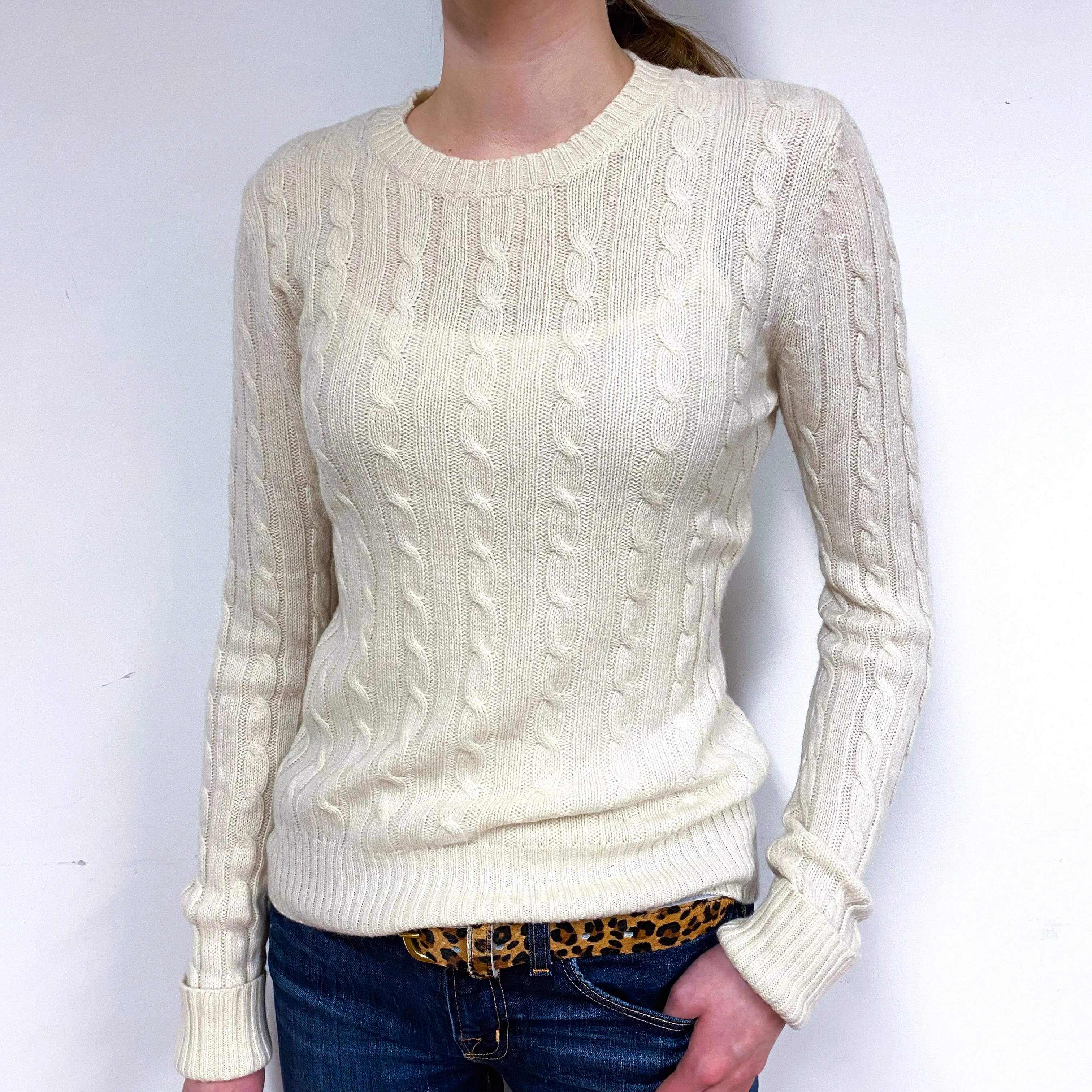 Cream Cable Cashmere Crew Neck Jumper Extra Small