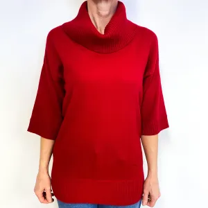 Crimson Red 1/2 Sleeve Cashmere Cowl Neck Jumper Medium