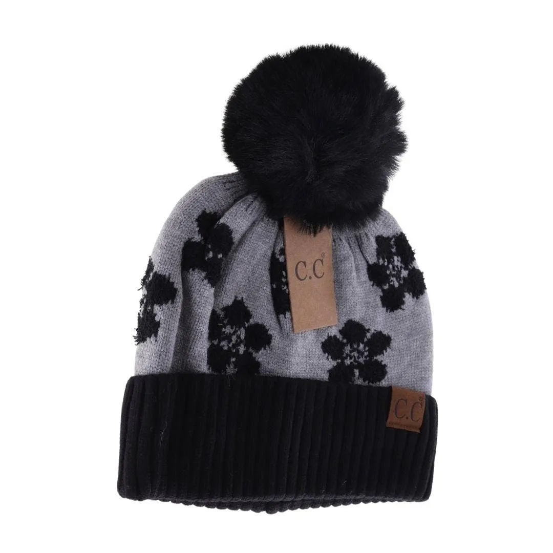 Daisy Patterned Faux Fur C.C Beanie