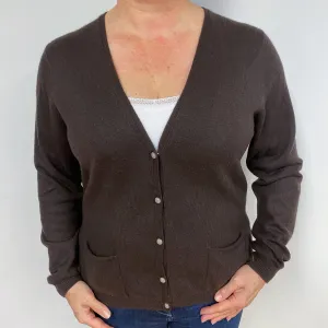 Dark Chocolate Brown Cashmere V-Neck Cardigan Large