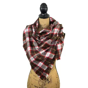 Dark Chocolate, Red and White with Butterscotch Accent Luxe Collection Plaid Infinity and Blanket Scarves
