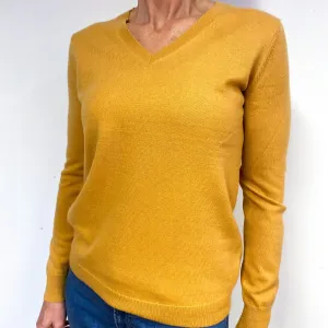 Dark Mustard Yellow Cashmere V-Neck Jumper Medium