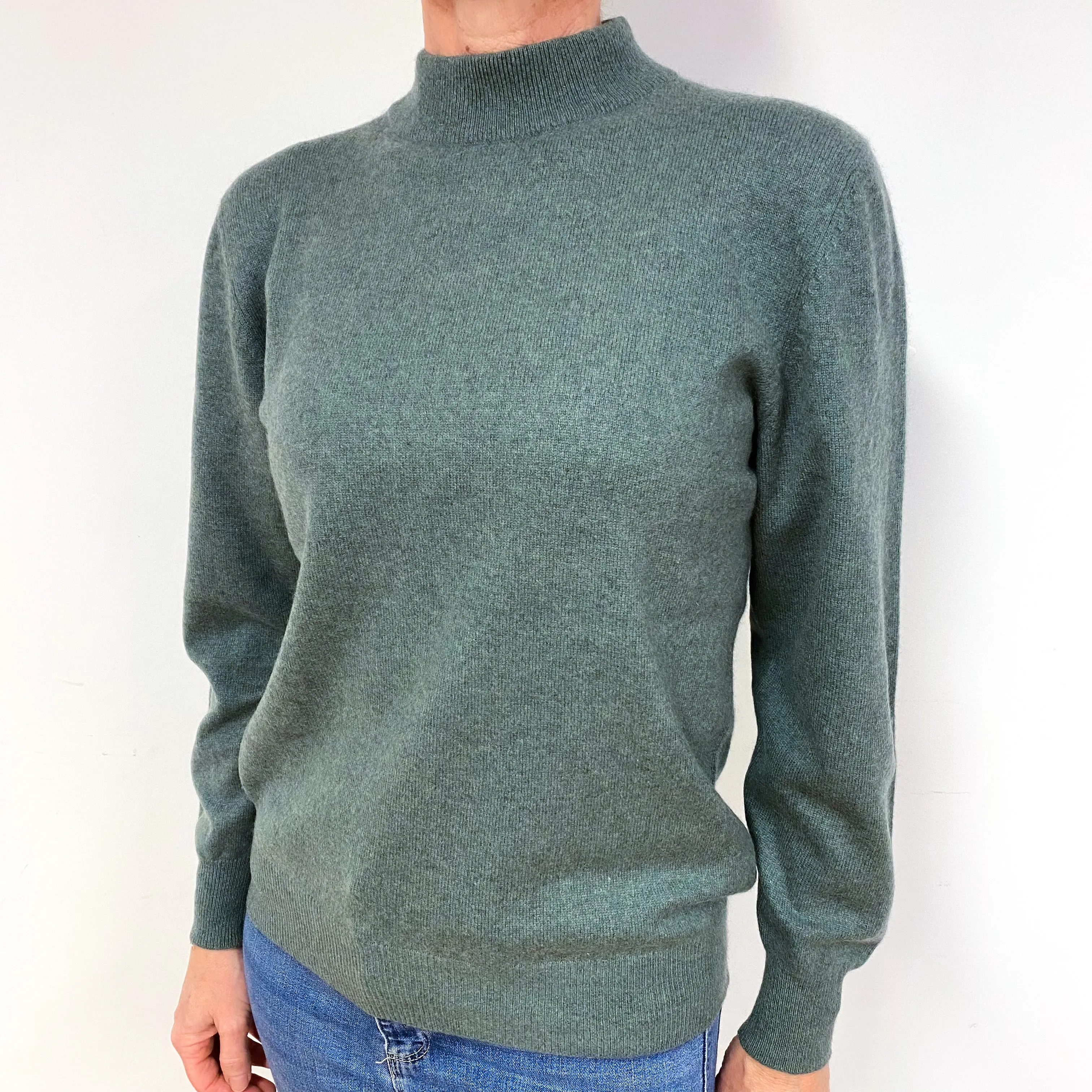 Dark Sage Green Cashmere Turtle Neck Jumper Medium