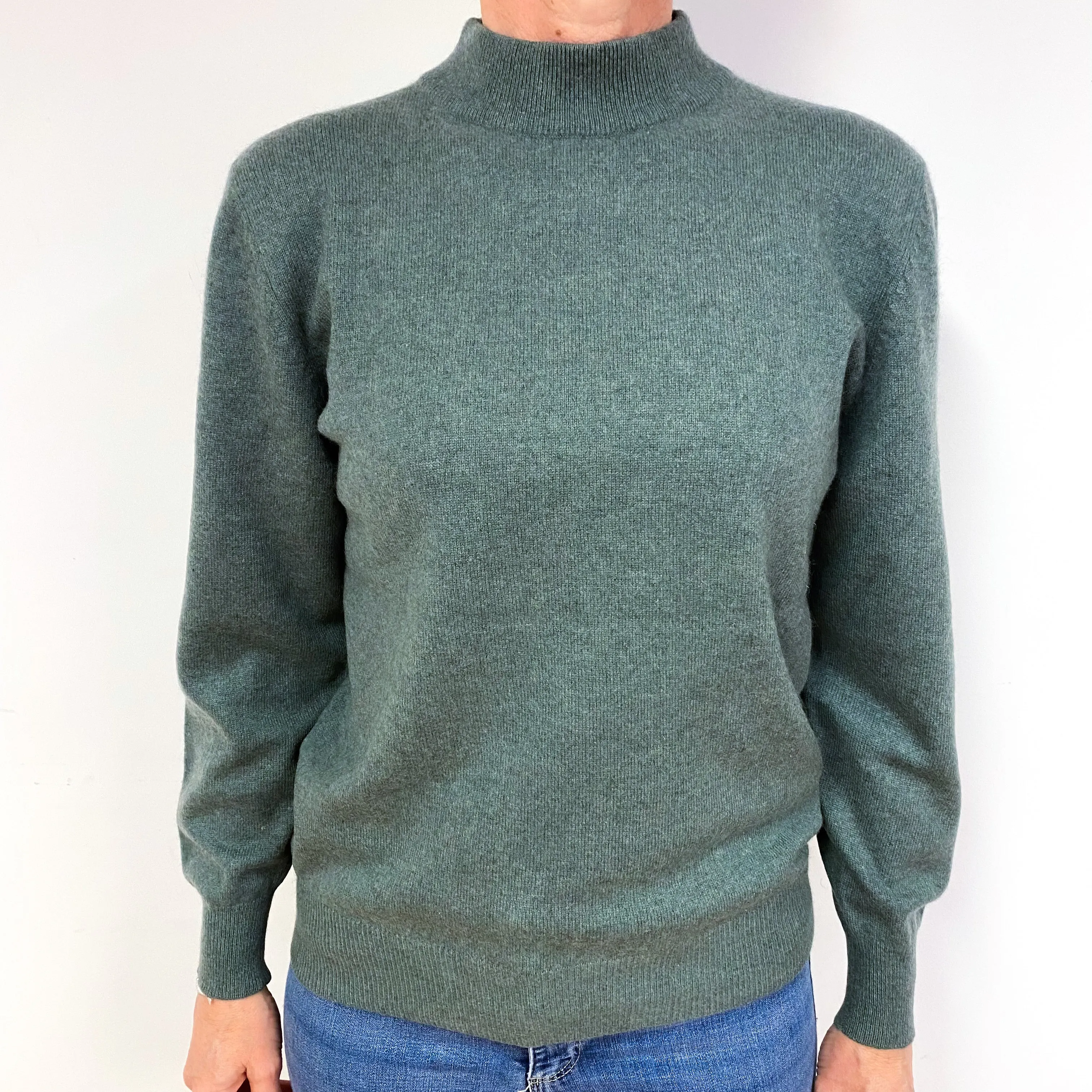Dark Sage Green Cashmere Turtle Neck Jumper Medium