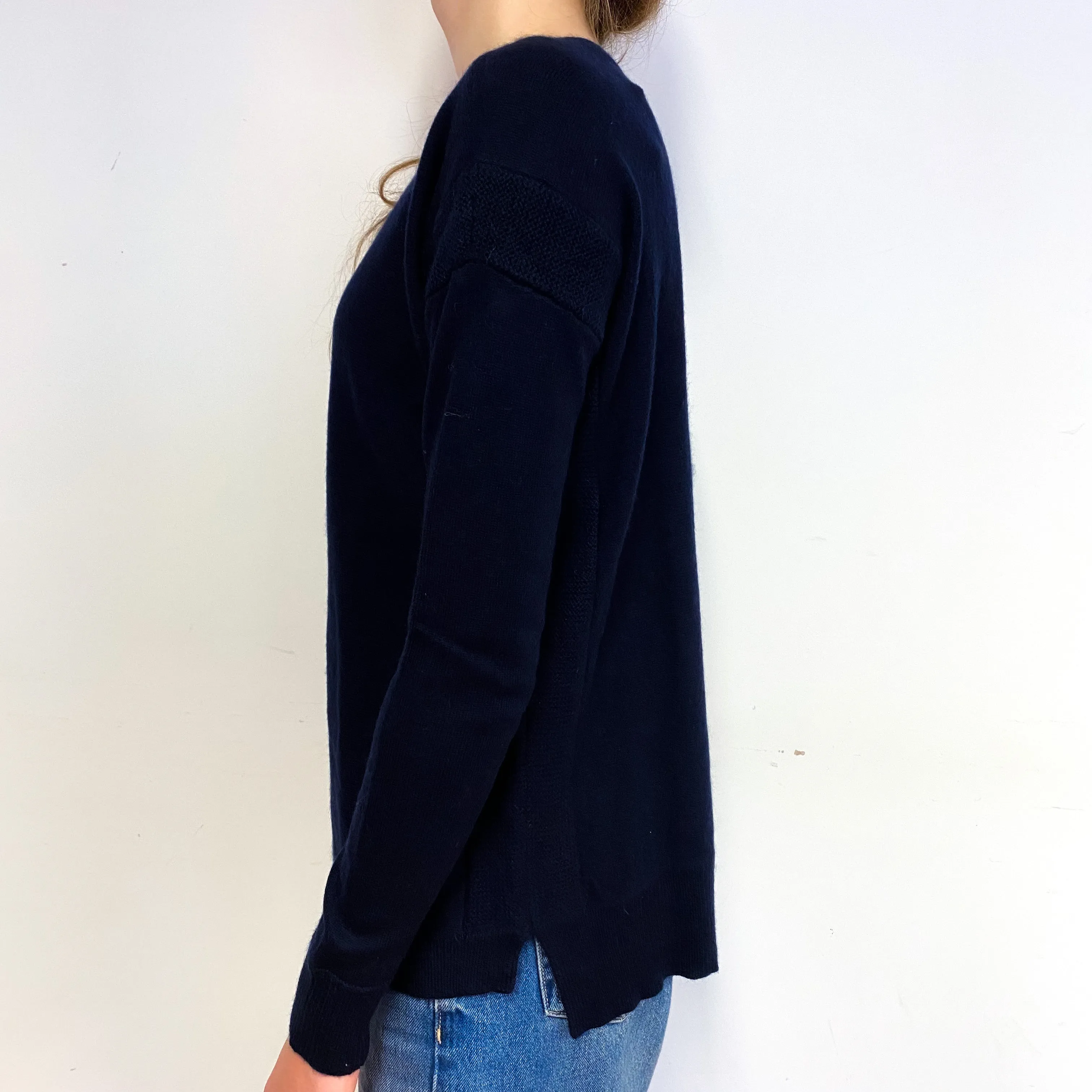 Darkest Navy Boxy Cashmere Crew Neck Jumper Extra Small