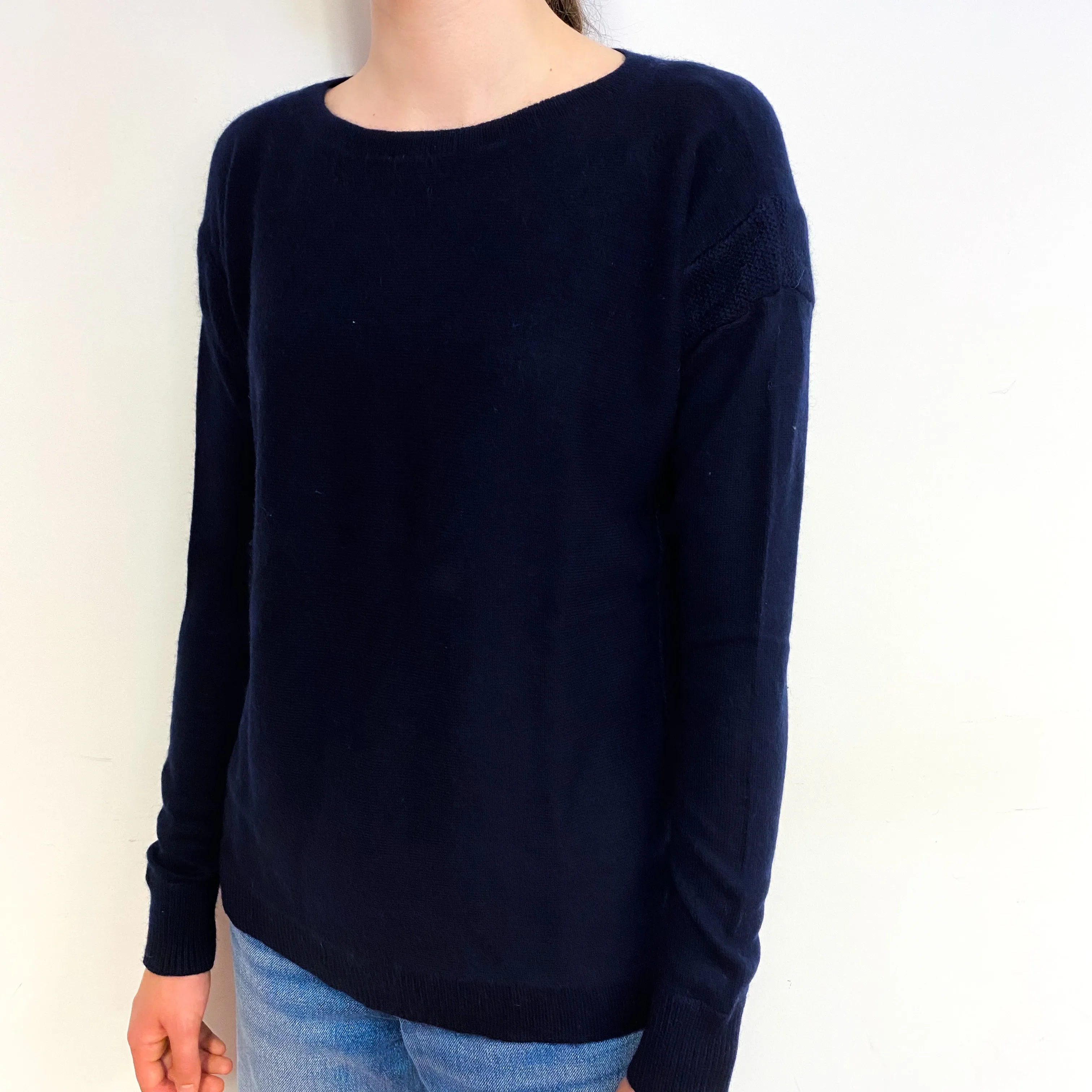 Darkest Navy Boxy Cashmere Crew Neck Jumper Extra Small