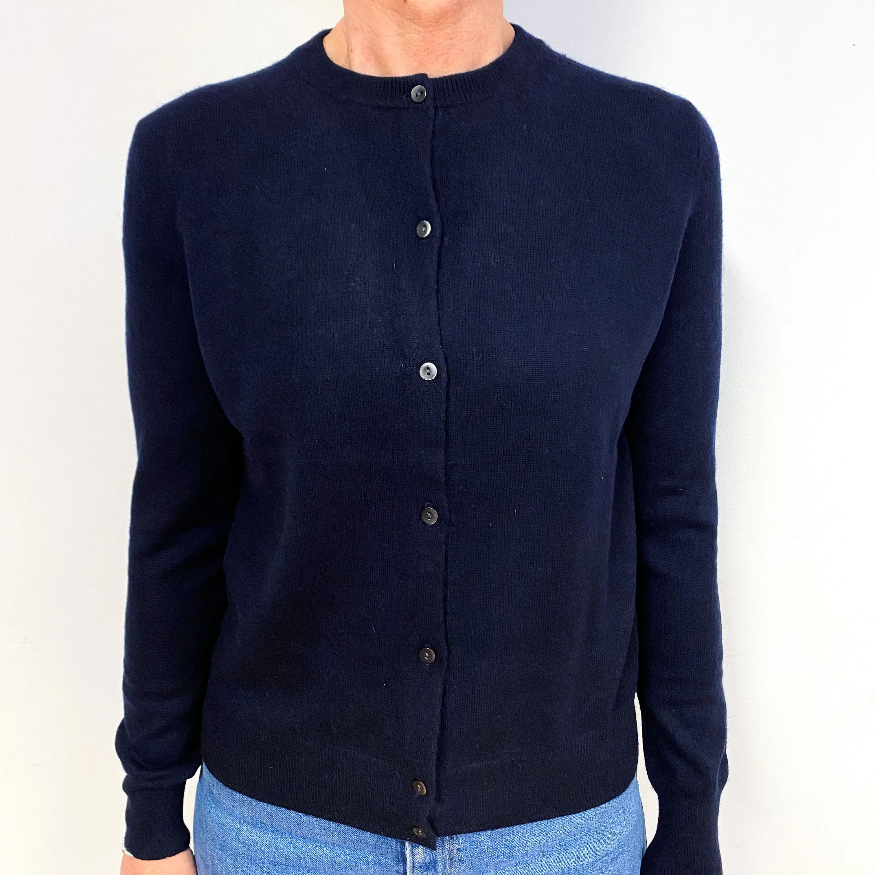 Darkest Navy Cashmere Crew Neck Cardigan Medium