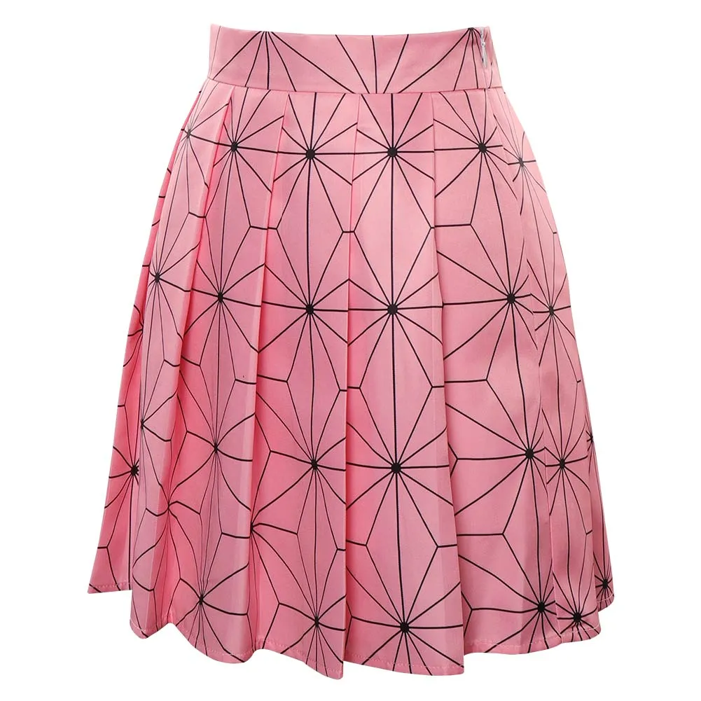 Demon Slayer Kamado Nezuko Cosplay Costume Pleated Skirt Halloween Carnival Suit