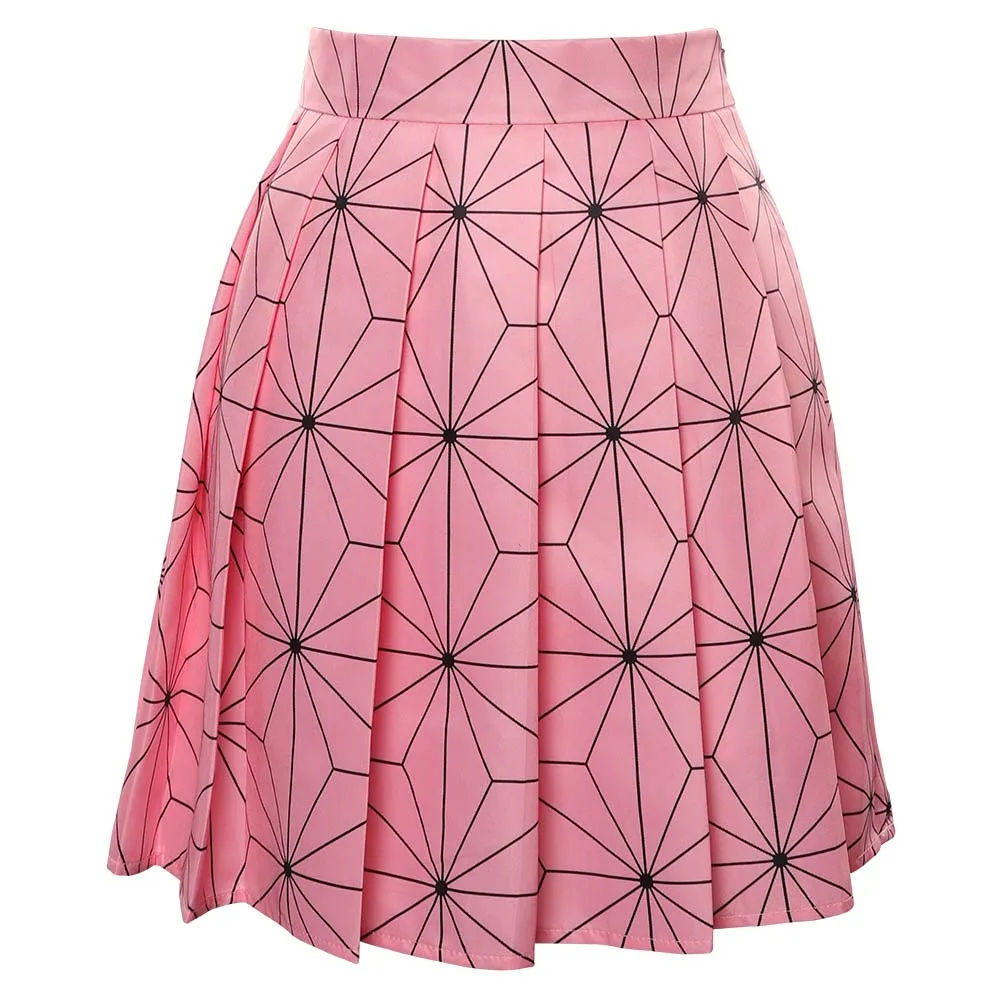 Demon Slayer Kamado Nezuko Cosplay Costume Pleated Skirt Halloween Carnival Suit