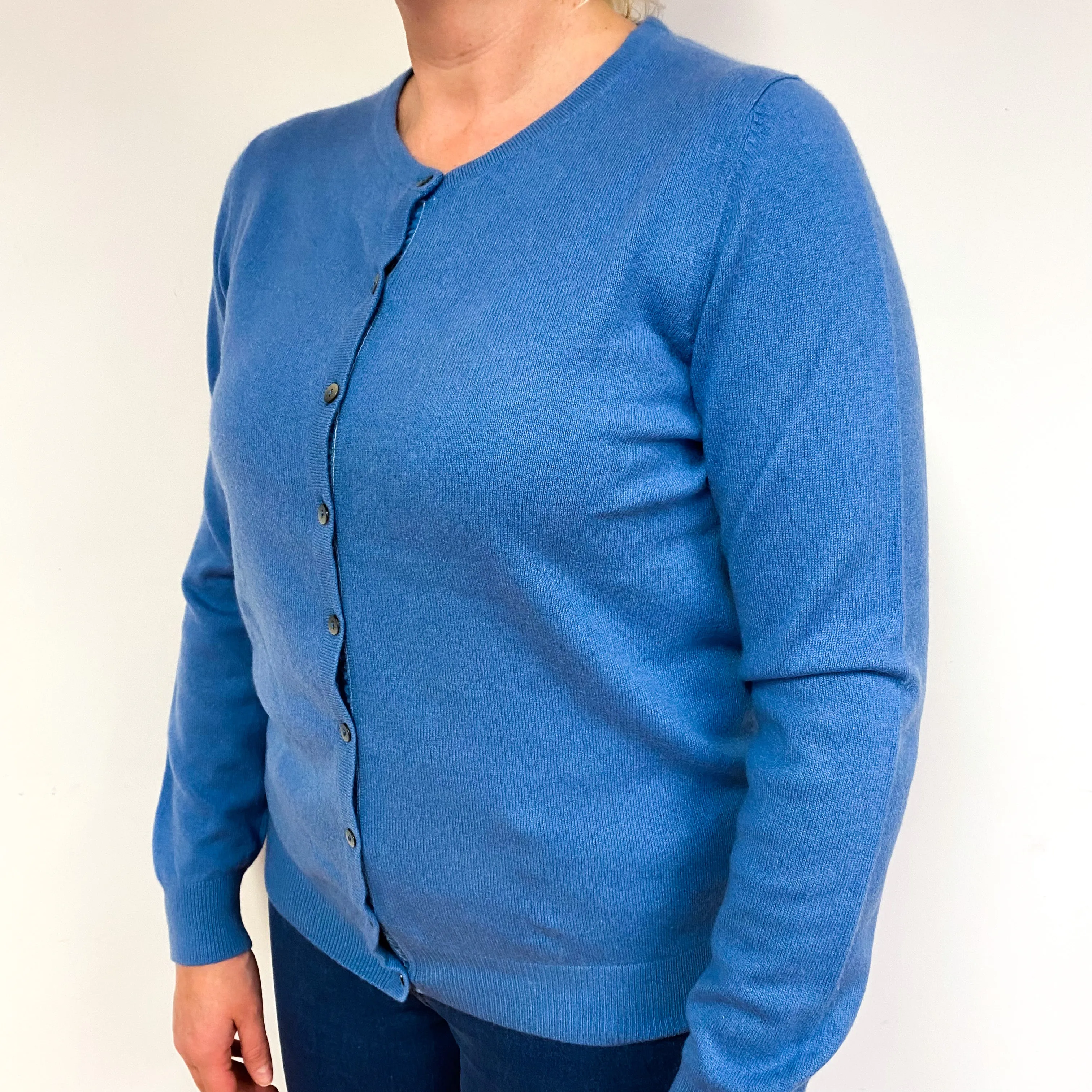 Dusky Blue Cashmere Crew Neck Cardigan Large