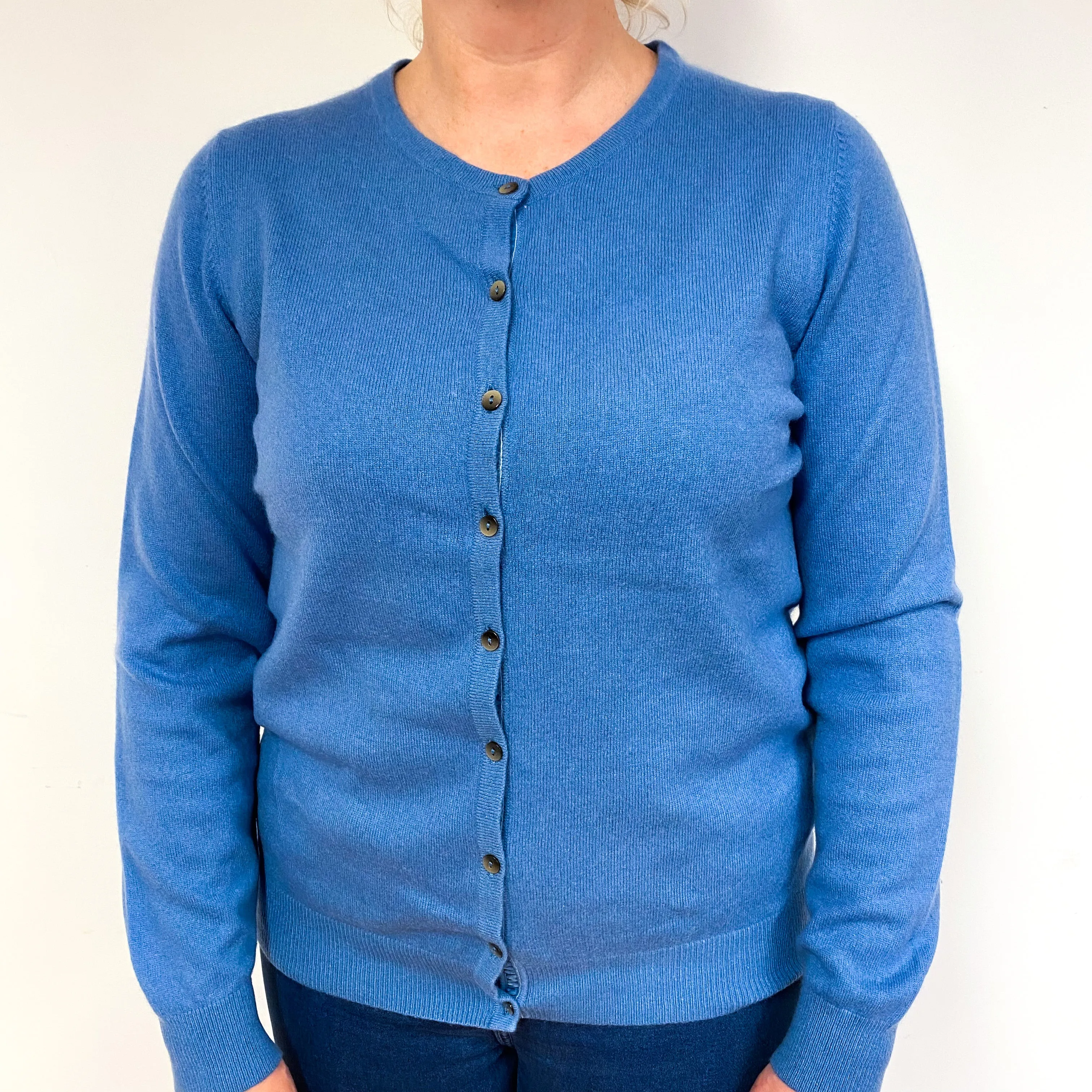 Dusky Blue Cashmere Crew Neck Cardigan Large