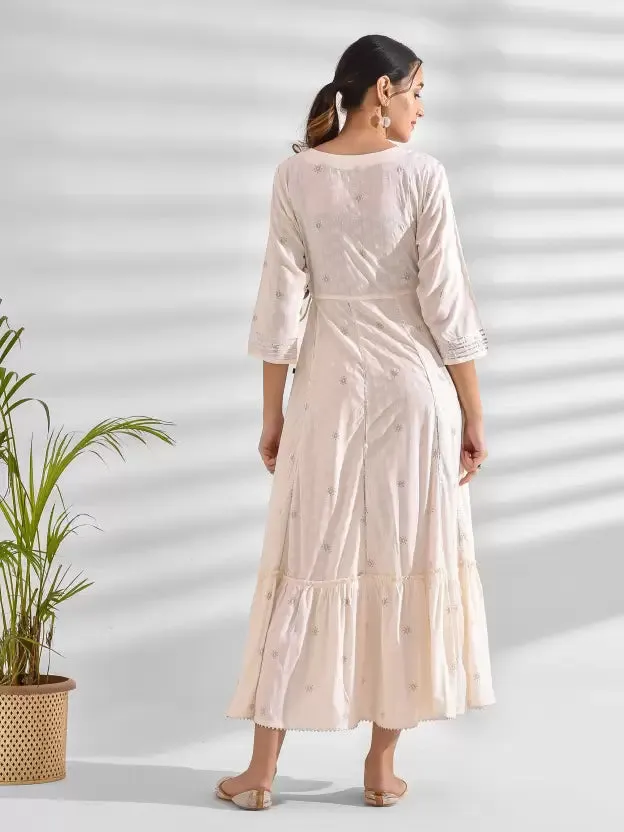 Elegant White and Silver Embroidered Ethnic Dress