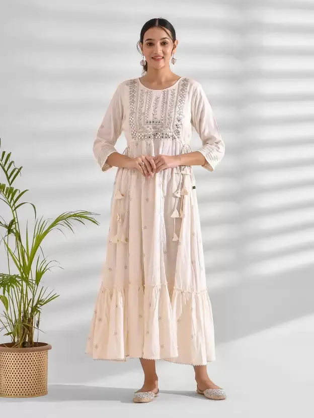 Elegant White and Silver Embroidered Ethnic Dress