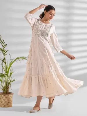 Elegant White and Silver Embroidered Ethnic Dress