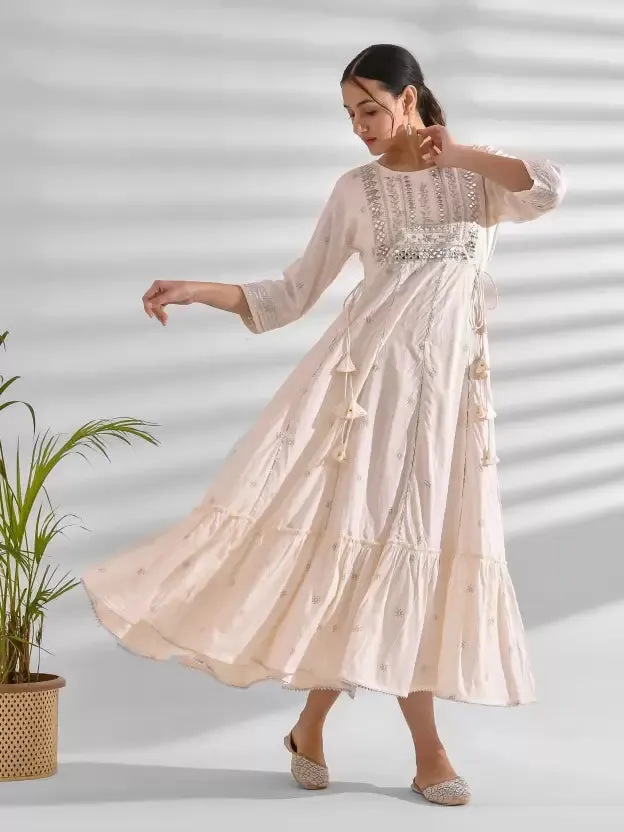 Elegant White and Silver Embroidered Ethnic Dress