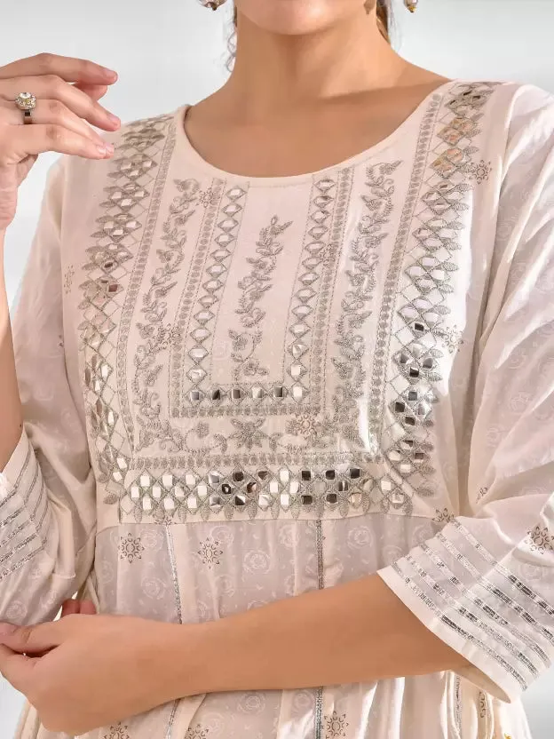 Elegant White and Silver Embroidered Ethnic Dress