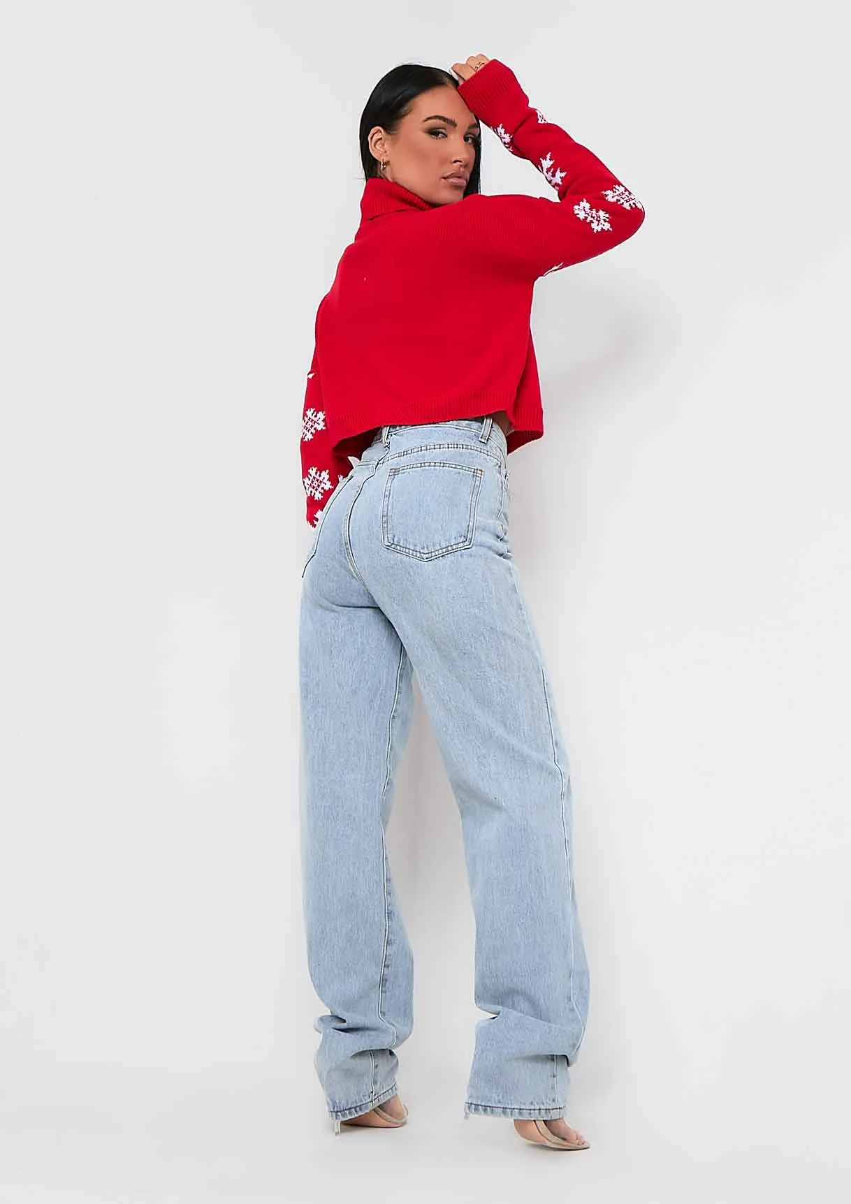Ella Red 'Baby It's Cold Outside' Roll Neck Knitted Cropped Christmas Jumper