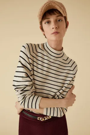 Emme Egidio 2353661638200 Black Cream Stripe Turtleneck Jumper