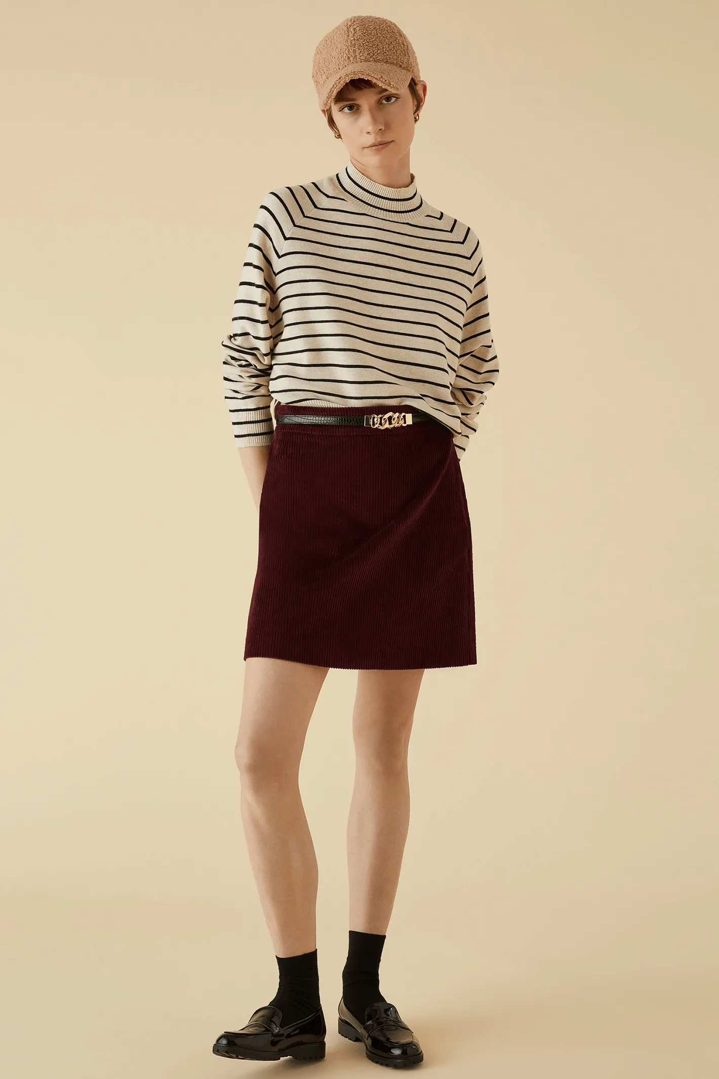 Emme Egidio 2353661638200 Black Cream Stripe Turtleneck Jumper