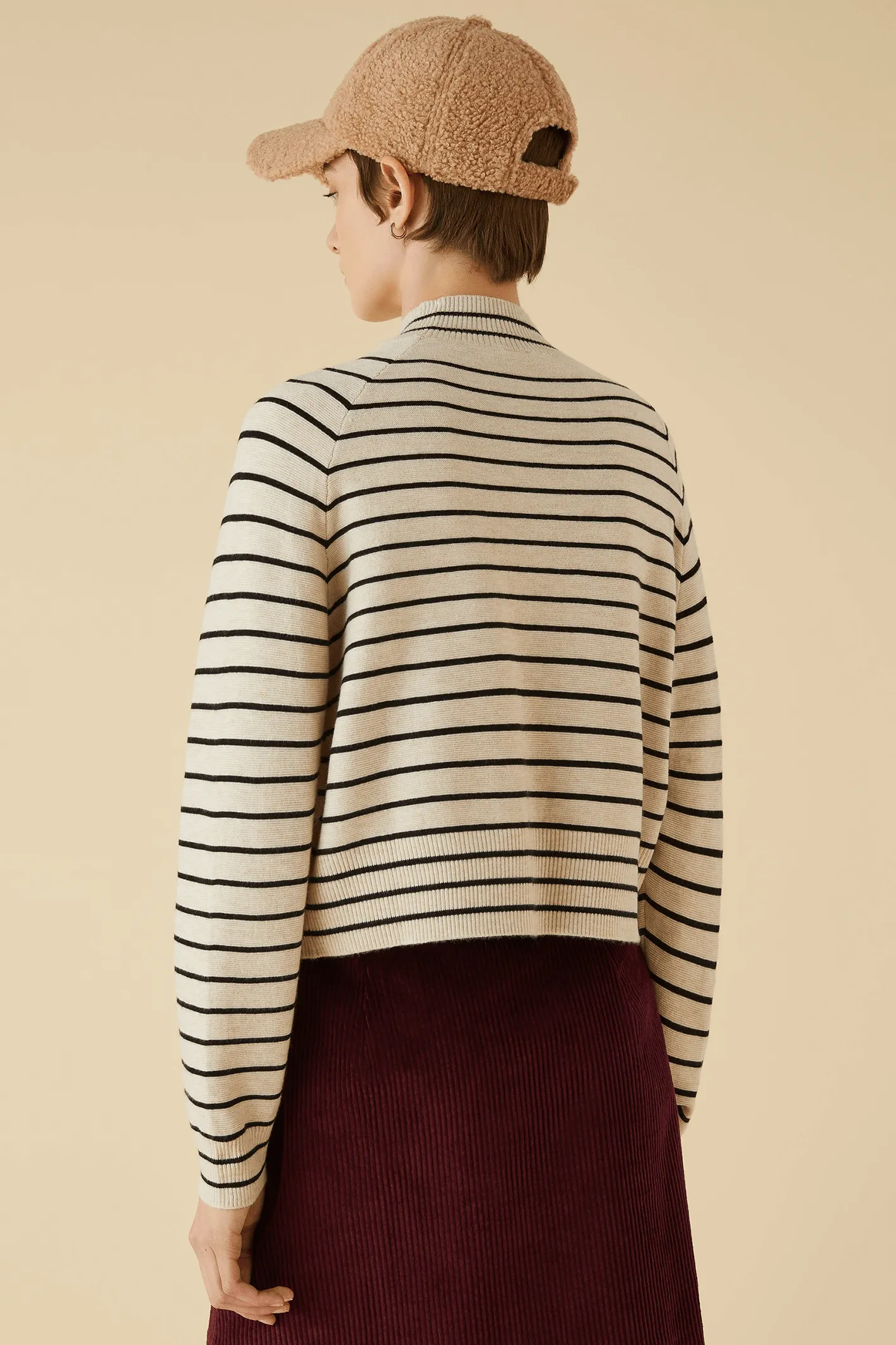 Emme Egidio 2353661638200 Black Cream Stripe Turtleneck Jumper