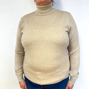Fawn Beige Cashmere Polo Neck Jumper Extra Large