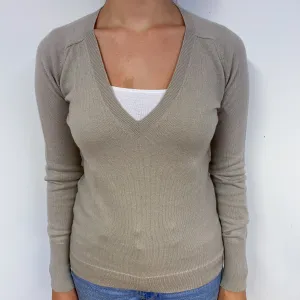 Fawn Beige Cashmere V-Neck Jumper