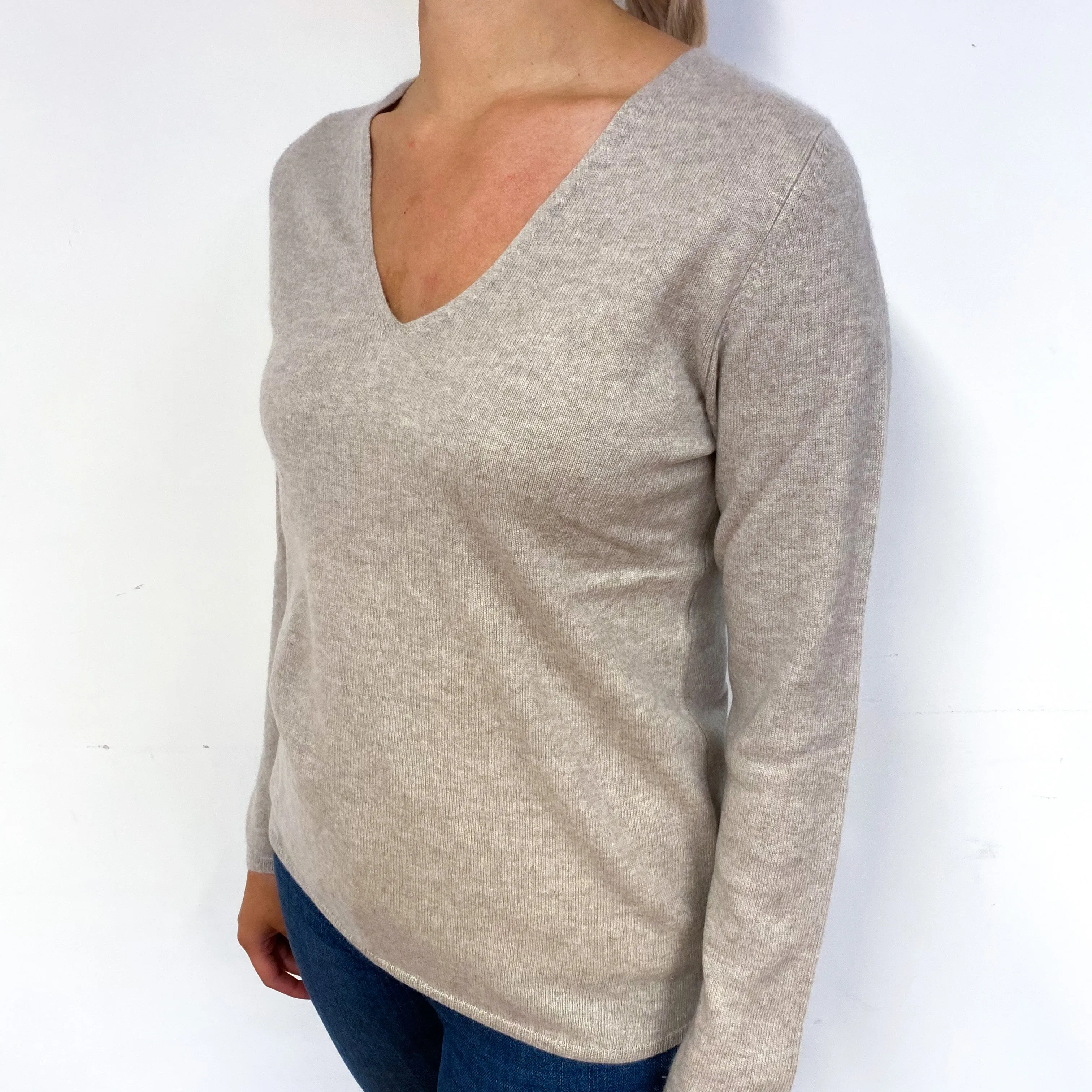 Fawn Brown Cashmere V-Neck Jumper Small