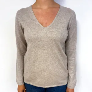 Fawn Brown Cashmere V-Neck Jumper Small
