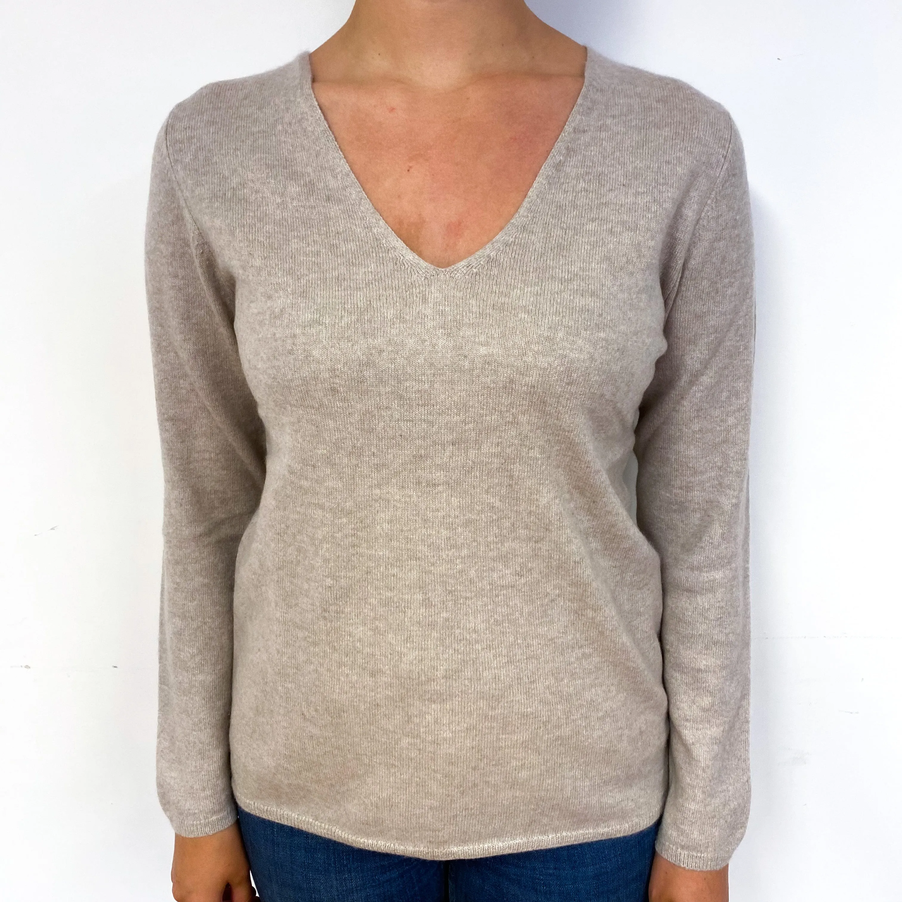 Fawn Brown Cashmere V-Neck Jumper Small