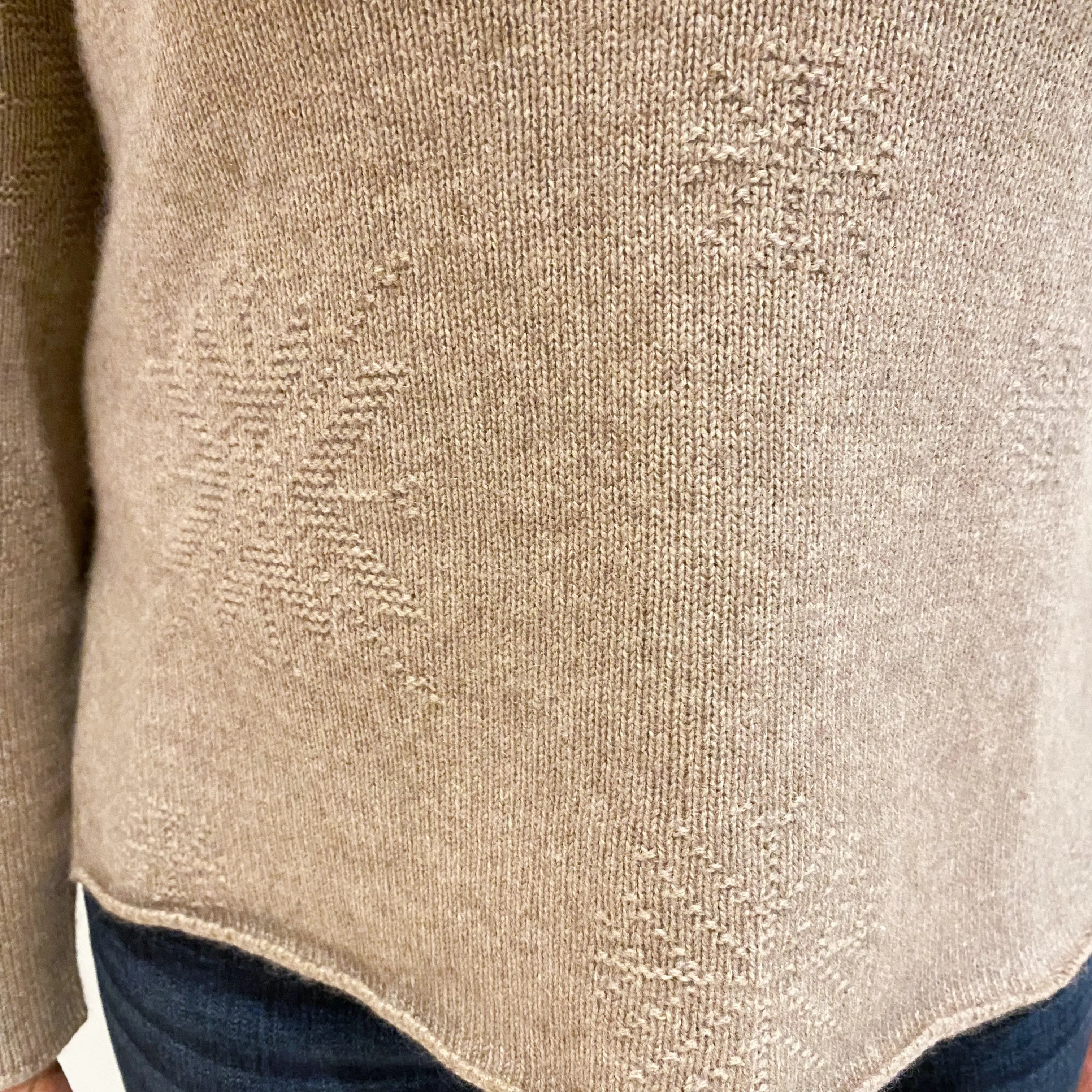 Fawn Brown Chunky Knit Cashmere Polo Neck Jumper Medium