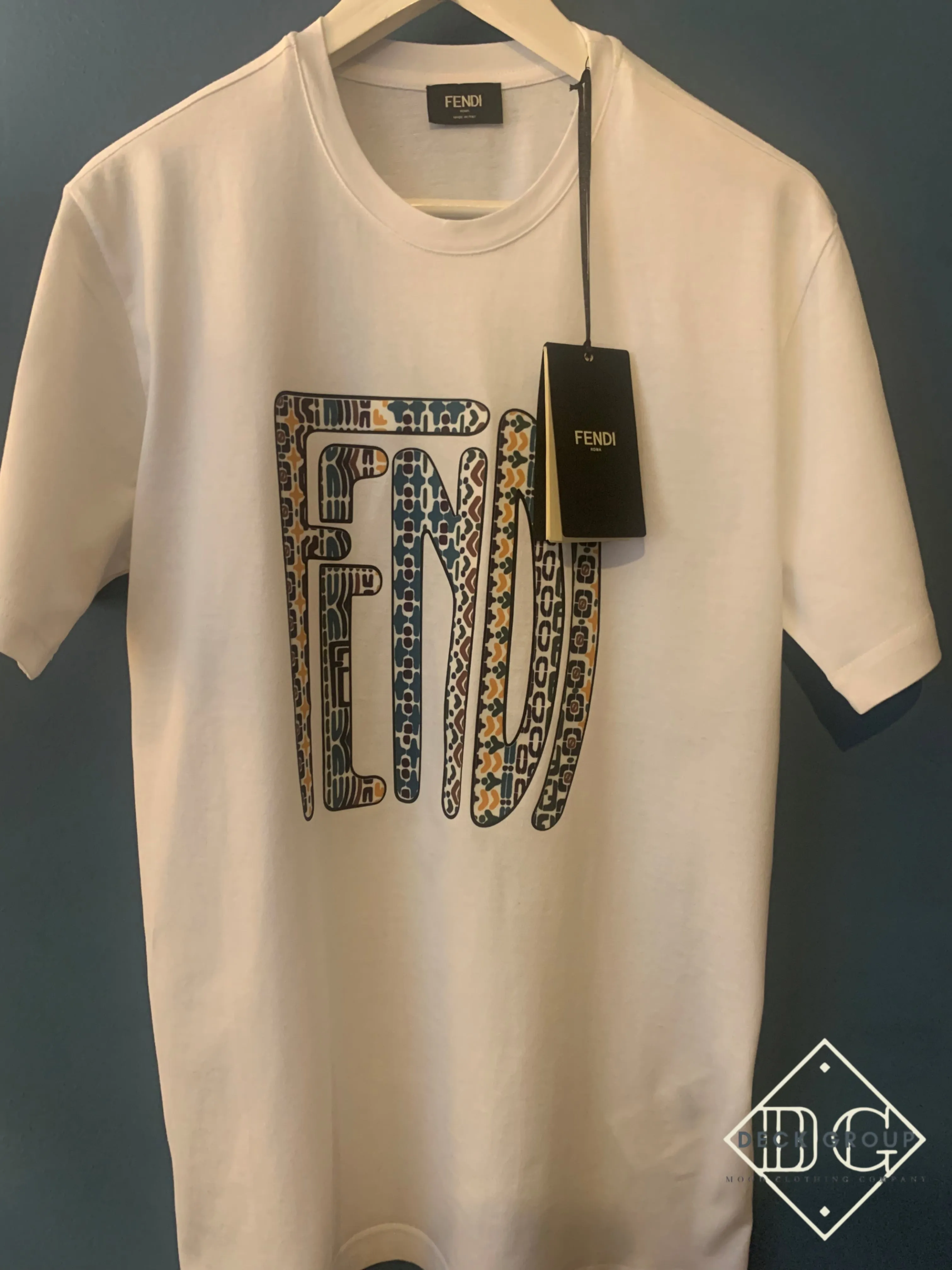 FND "Anrealage Printed" T-Shirt styled in White for Spring&Summer 2022