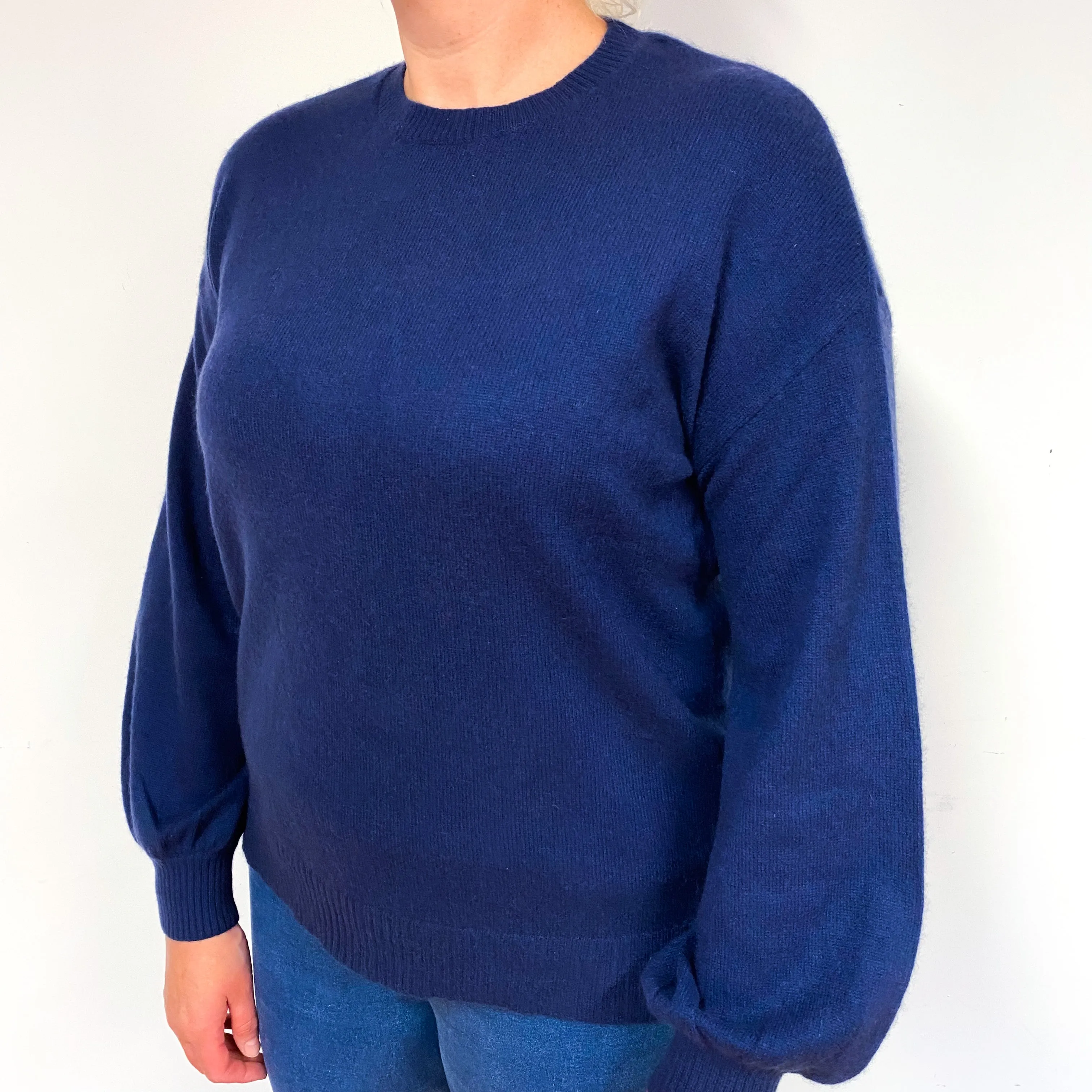 French Navy Balloon Sleeve Cashmere Crew Neck Jumper Large