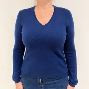 French Navy Blue Cashmere V-Neck Jumper Large