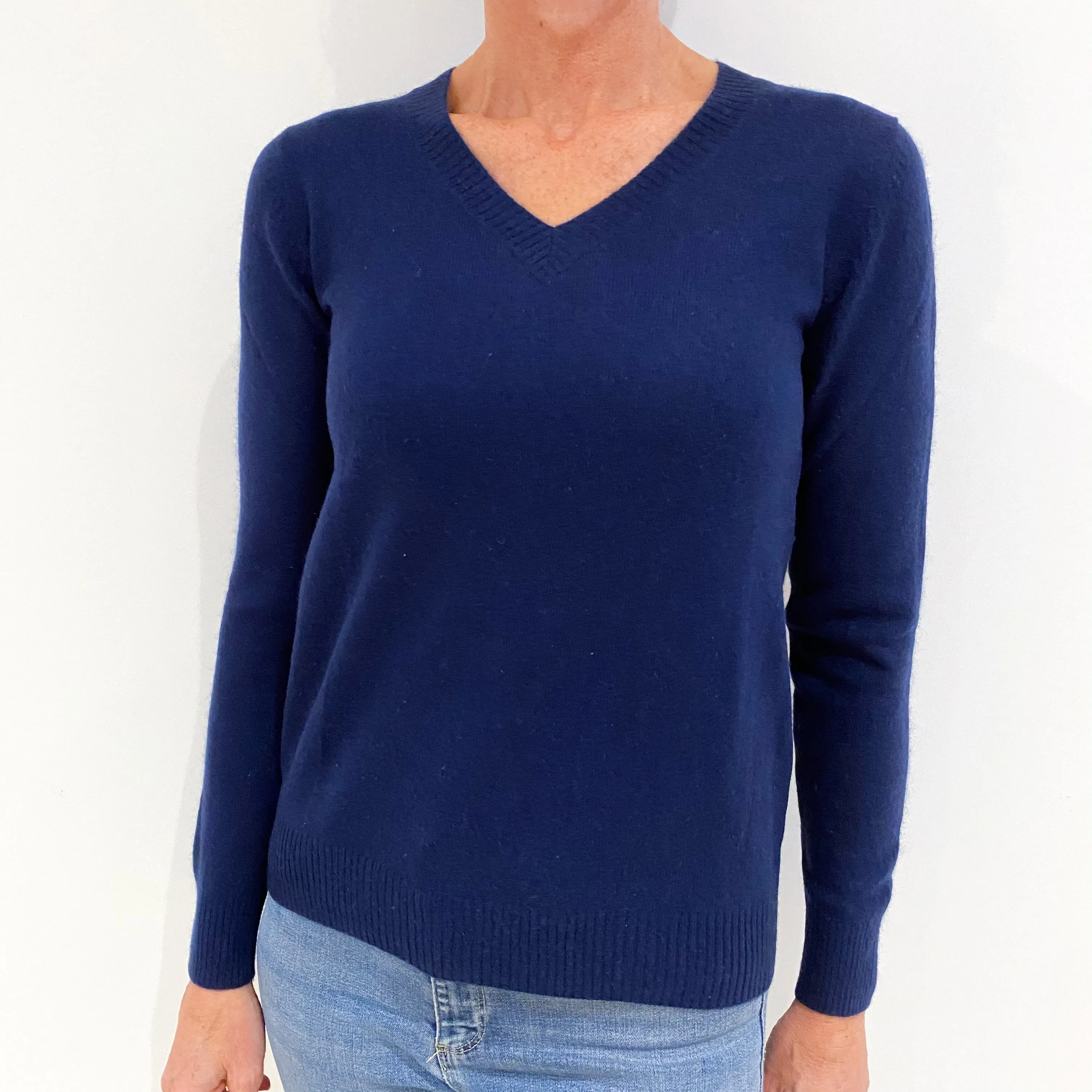 French Navy Cashmere V-Neck Jumper Small