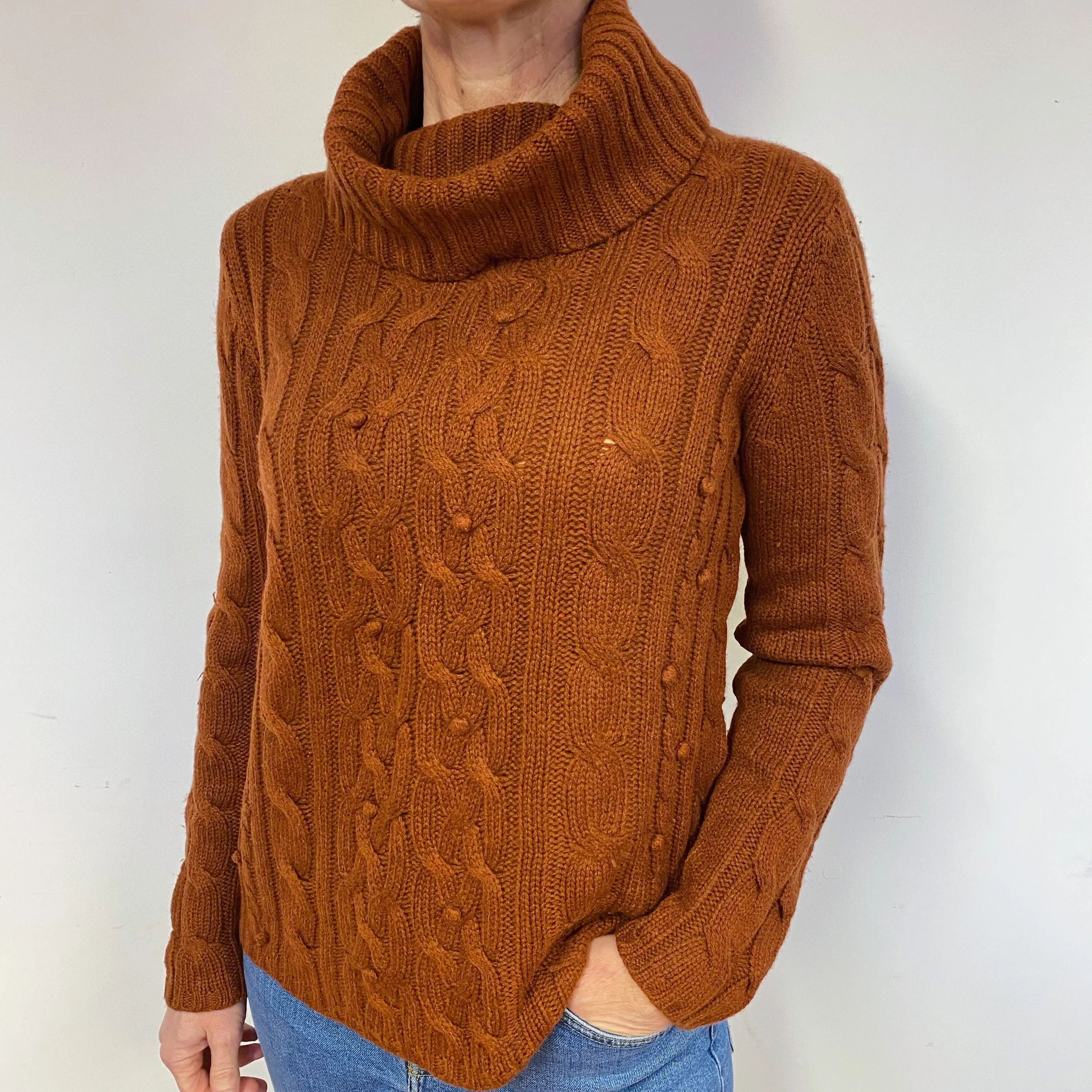 Gingerbread Brown Cashmere Polo Neck Jumper Medium