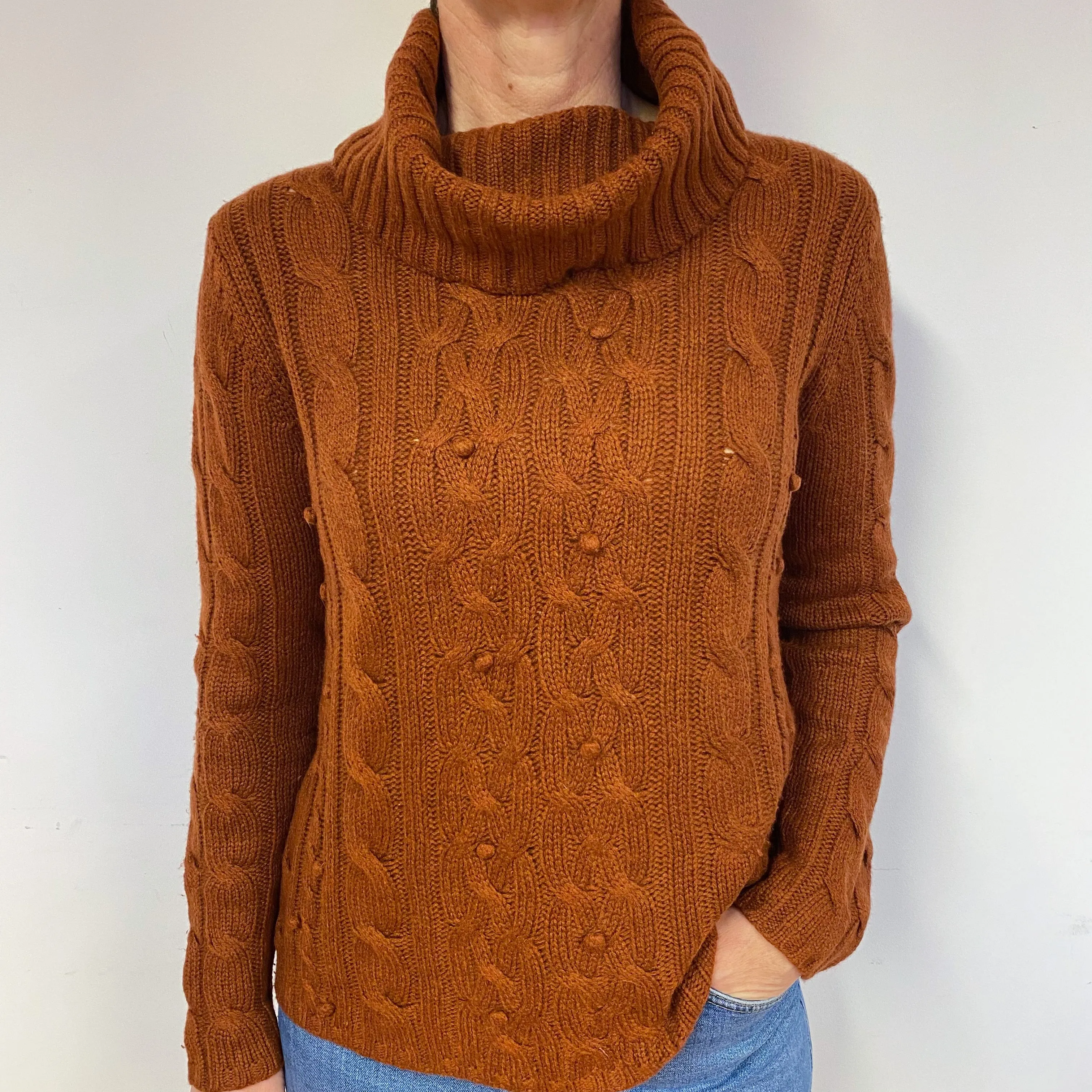 Gingerbread Brown Cashmere Polo Neck Jumper Medium
