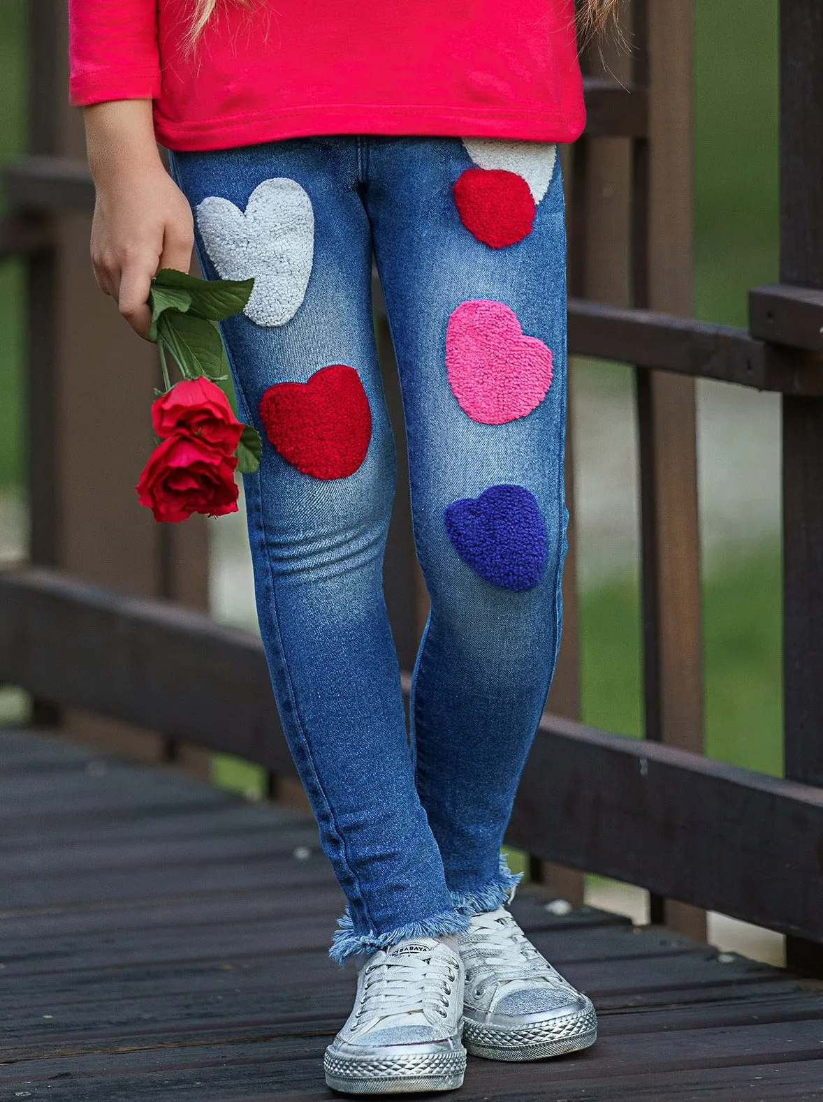 Girls Got Enough Love Denim Jeans with Frayed Hem