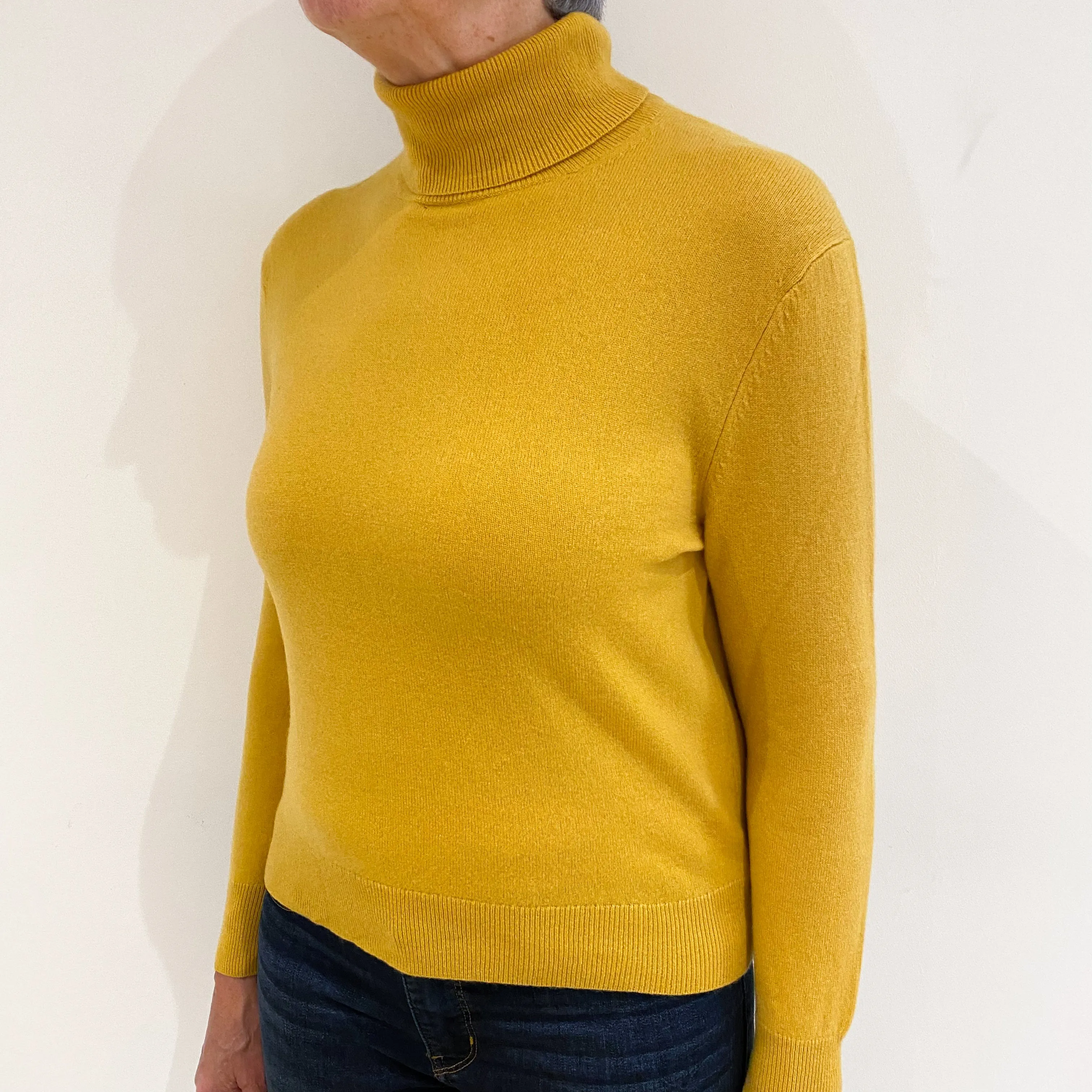 Golden Yellow Cashmere Polo Neck Jumper Medium