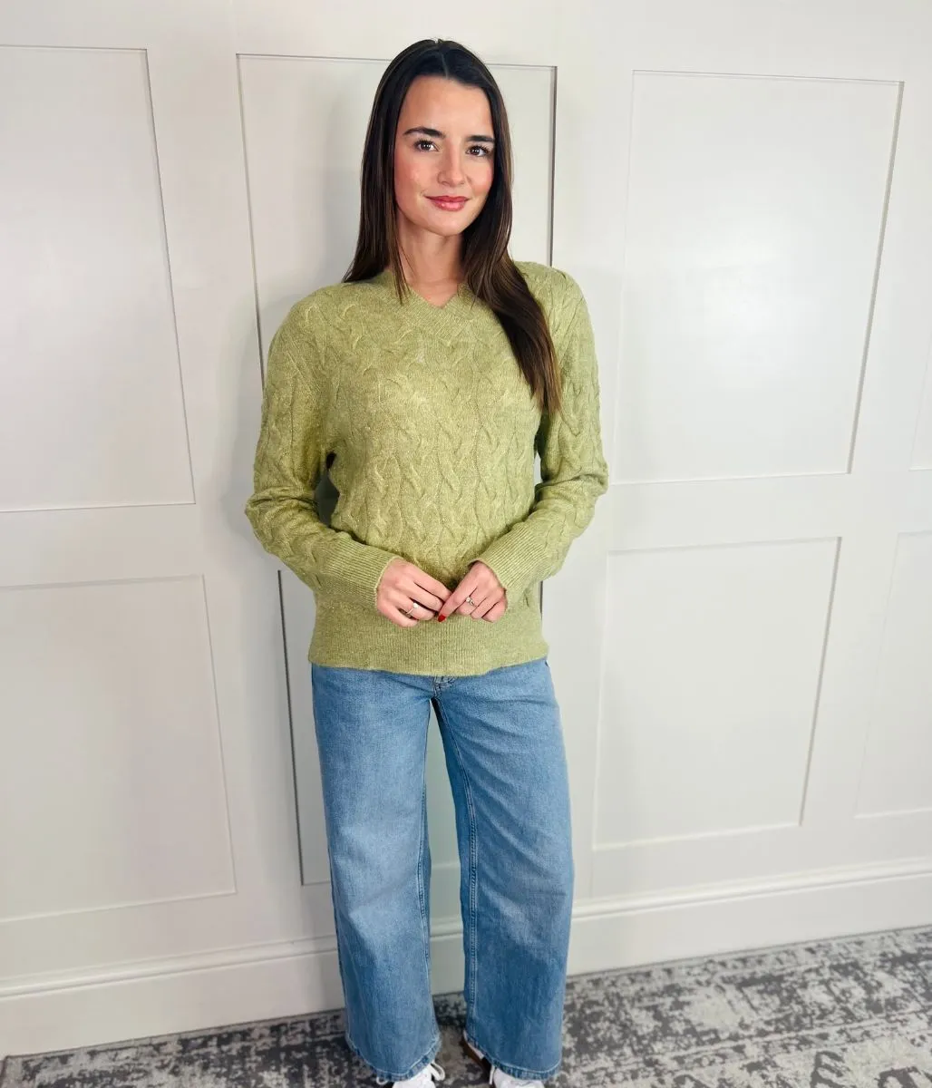 Green Sparkle Cable Knit Jumper