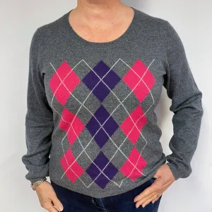 Grey Diamond Cashmere Crew Neck Jumper Large
