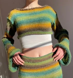 Handmade knitted ombré cropped jumper - Forest colourway