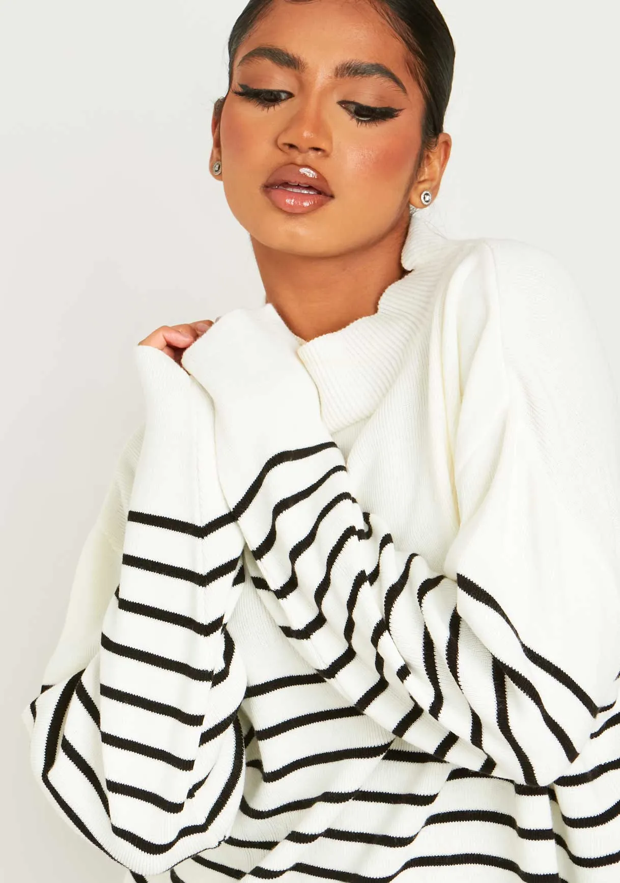 Harriett White & Black High Neck Oversized Long Sleeve Jumper