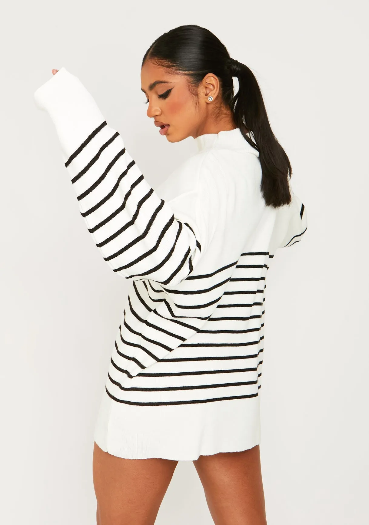 Harriett White & Black High Neck Oversized Long Sleeve Jumper