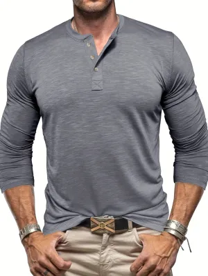 HeerFit - Heren Lange Mouw Henley Shirt met Klassieke Knoopsluiting