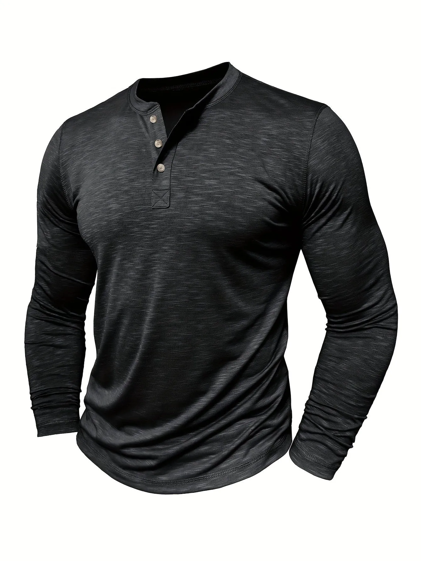 HeerFit - Heren Lange Mouw Henley Shirt met Klassieke Knoopsluiting