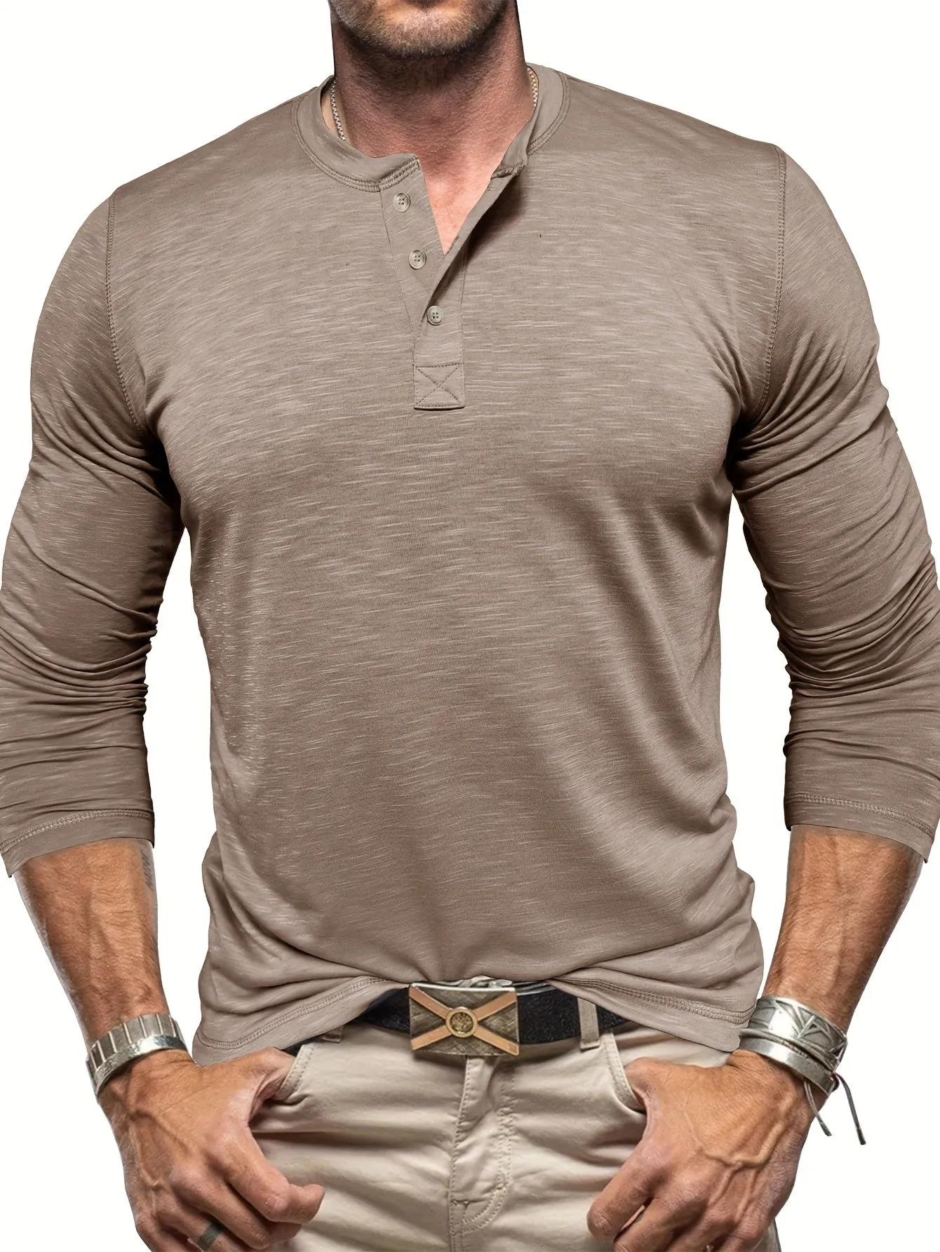 HeerFit - Heren Lange Mouw Henley Shirt met Klassieke Knoopsluiting