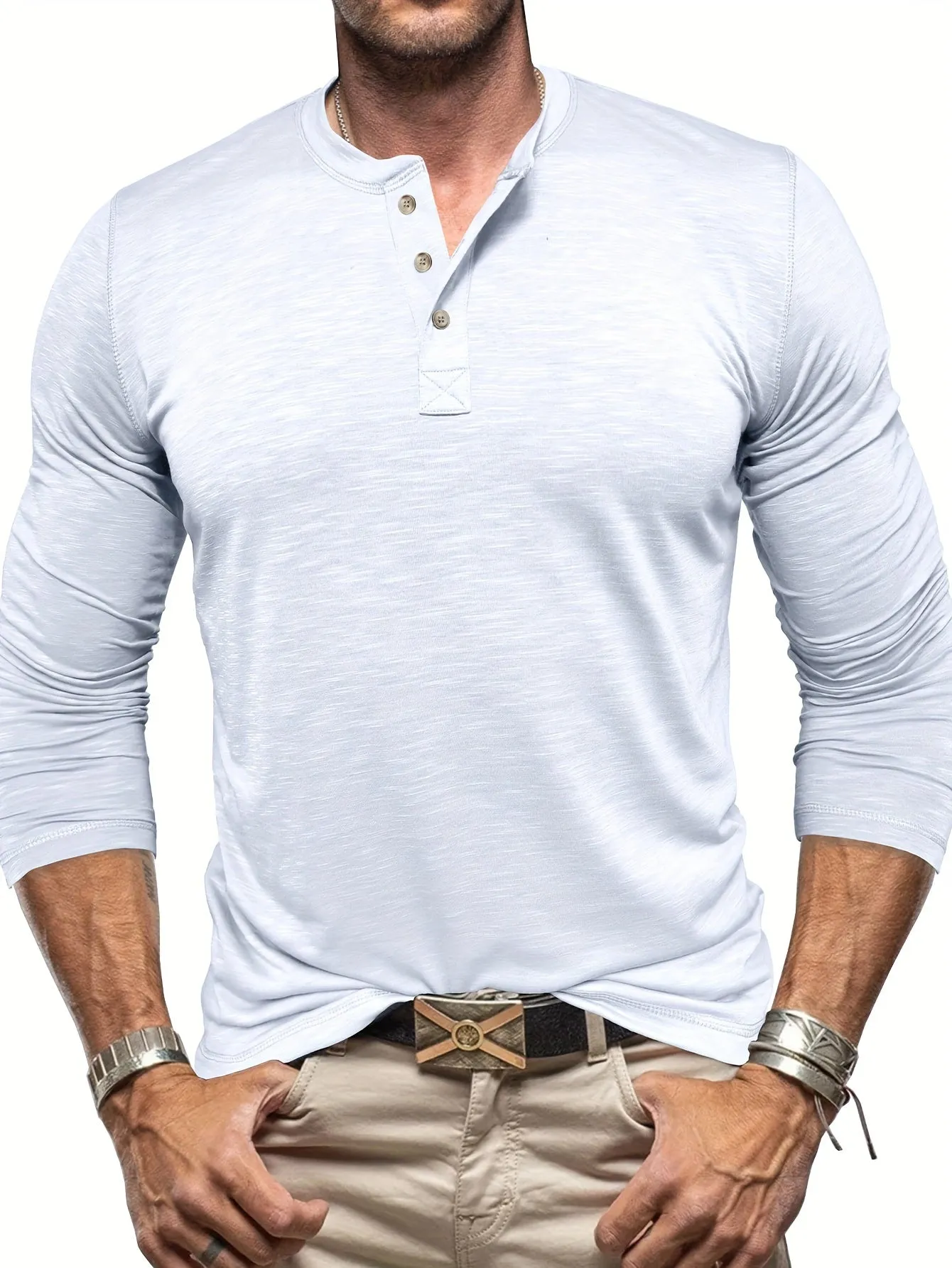 HeerFit - Heren Lange Mouw Henley Shirt met Klassieke Knoopsluiting