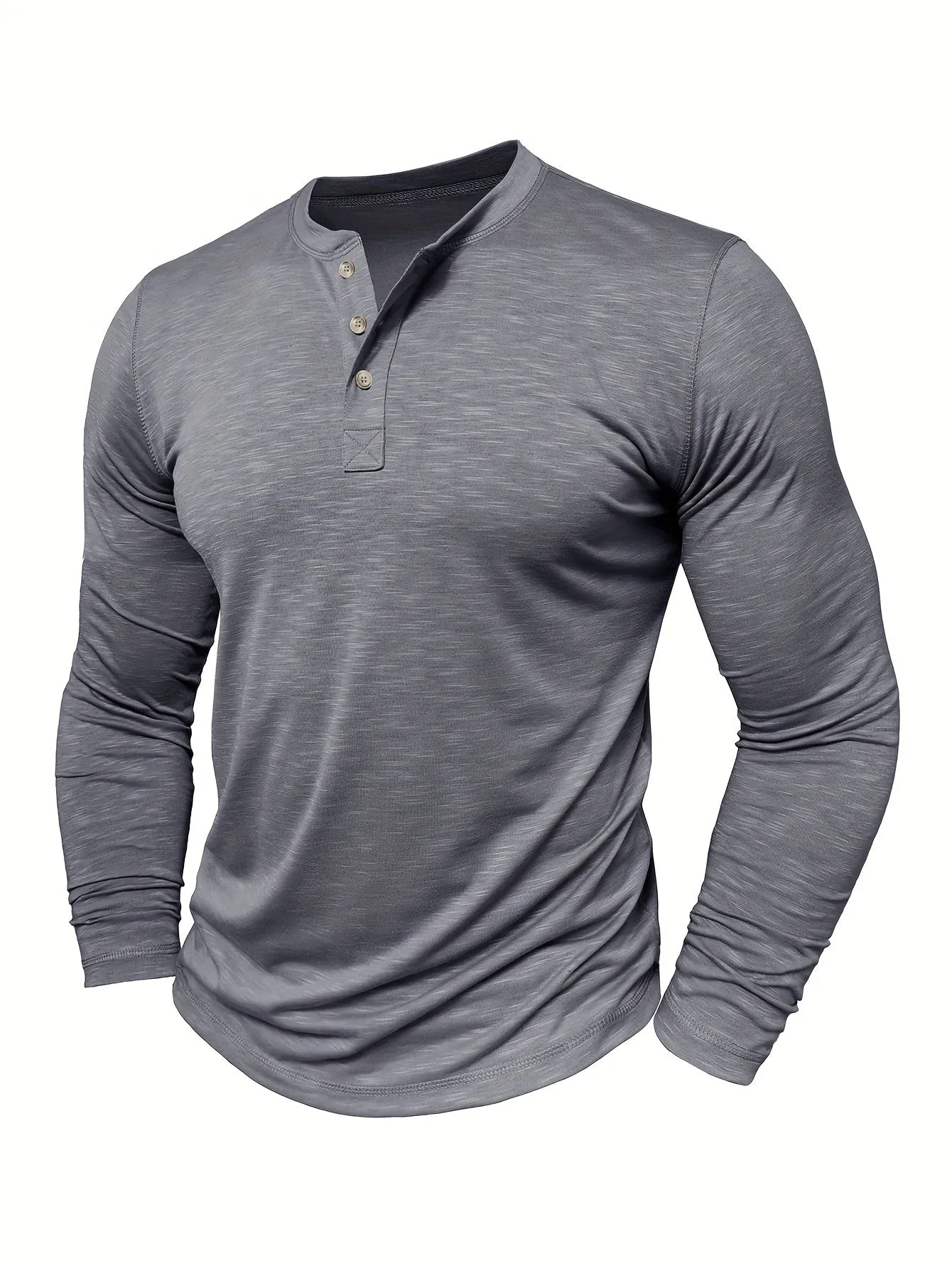 HeerFit - Heren Lange Mouw Henley Shirt met Klassieke Knoopsluiting