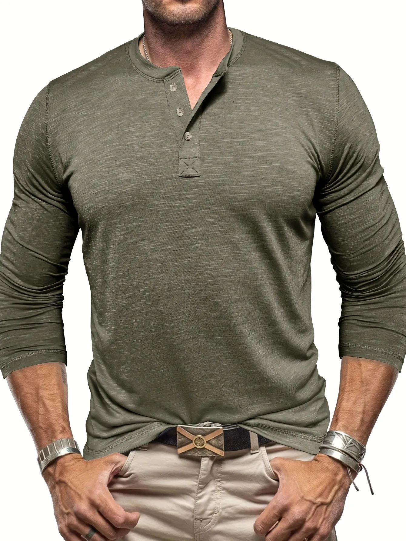 HeerFit - Heren Lange Mouw Henley Shirt met Klassieke Knoopsluiting